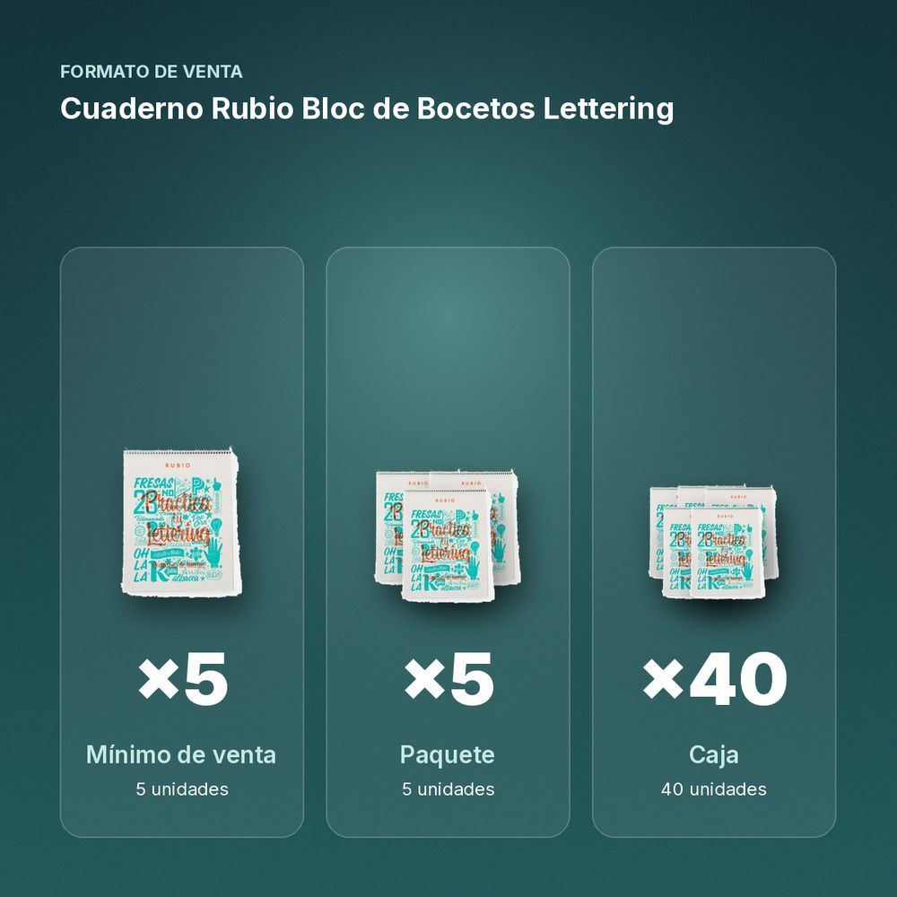 CUADERNO RUBIO BLOC DE BOCETOS LETTERING  - formato de venta: paquete de 5, caja de 40