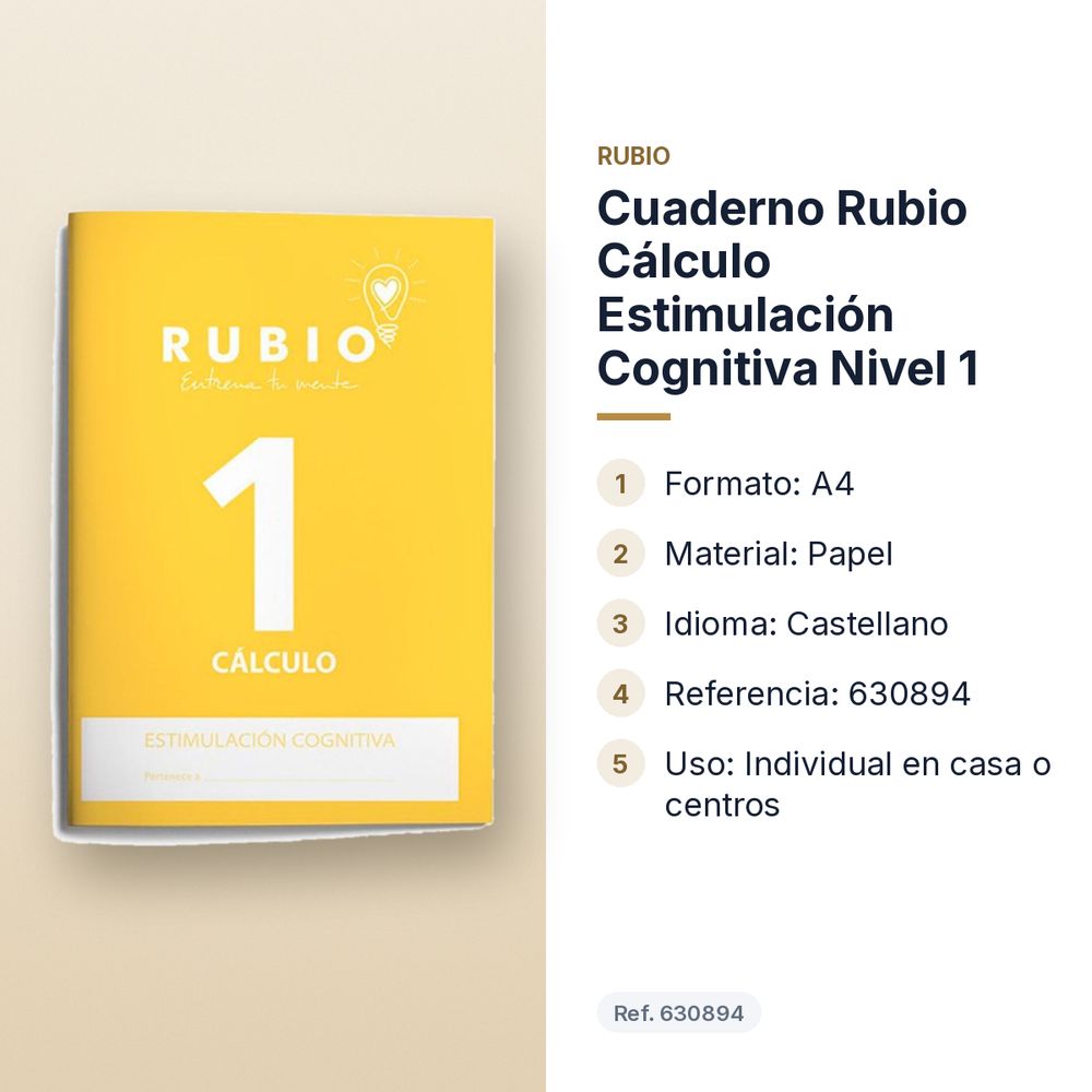 CUADERNO RUBIO CÁLCULO ESTIMULACIÓN COGNITIVA NIVEL 1 - características principales