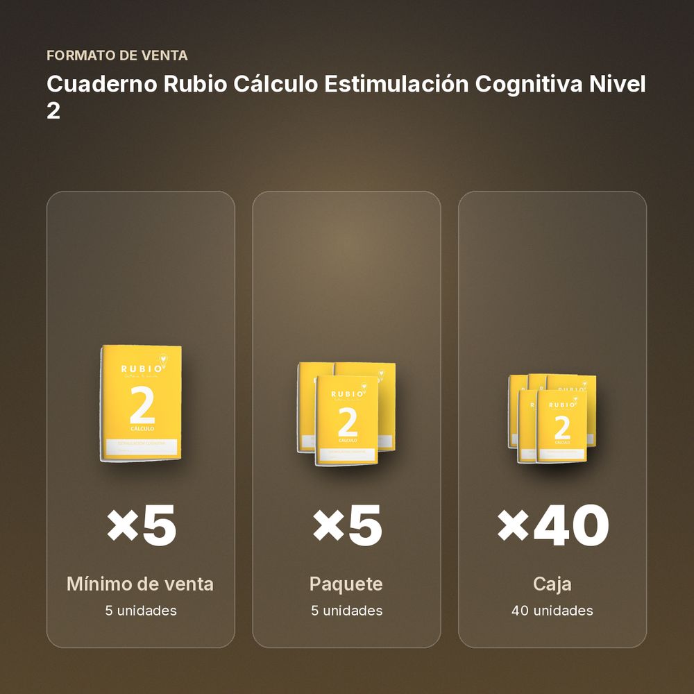 CUADERNO RUBIO CÁLCULO ESTIMULACIÓN COGNITIVA NIVEL 2 - formato de venta: paquete de 5, caja de 40