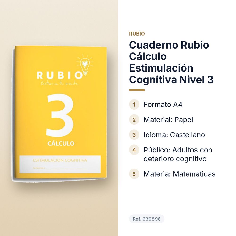 CUADERNO RUBIO CÁLCULO ESTIMULACIÓN COGNITIVA NIVEL 3 - características principales