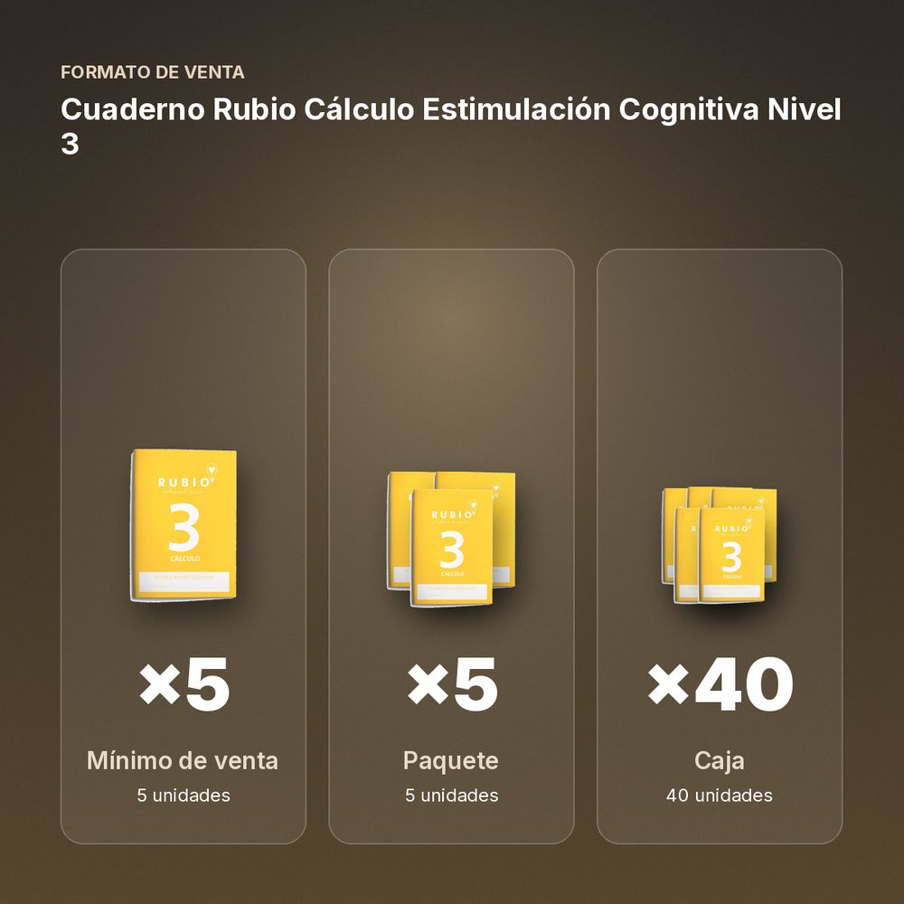CUADERNO RUBIO CÁLCULO ESTIMULACIÓN COGNITIVA NIVEL 3 - formato de venta: paquete de 5, caja de 40