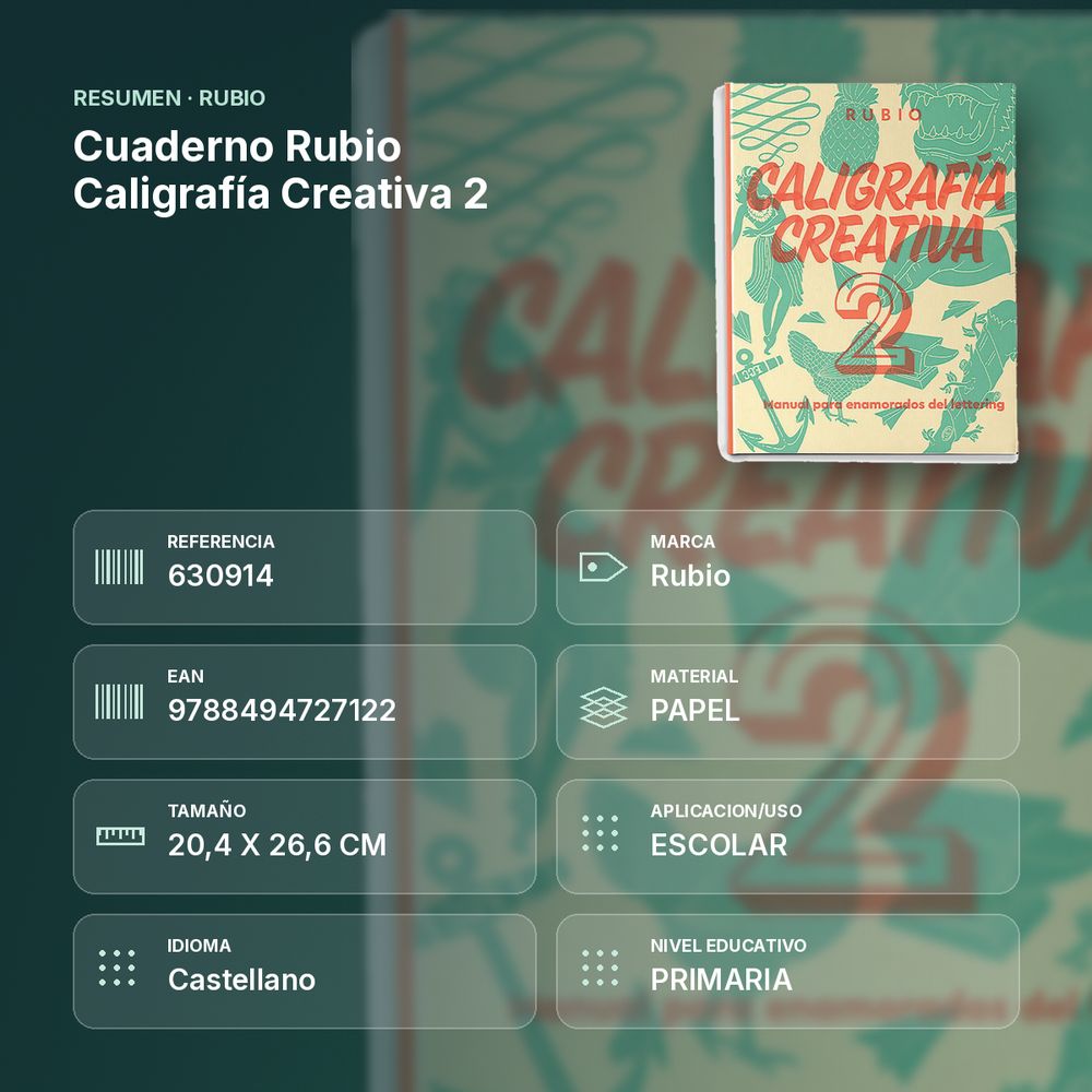 CUADERNO RUBIO CALIGRAFÍA CREATIVA 2 - resumen de atributos