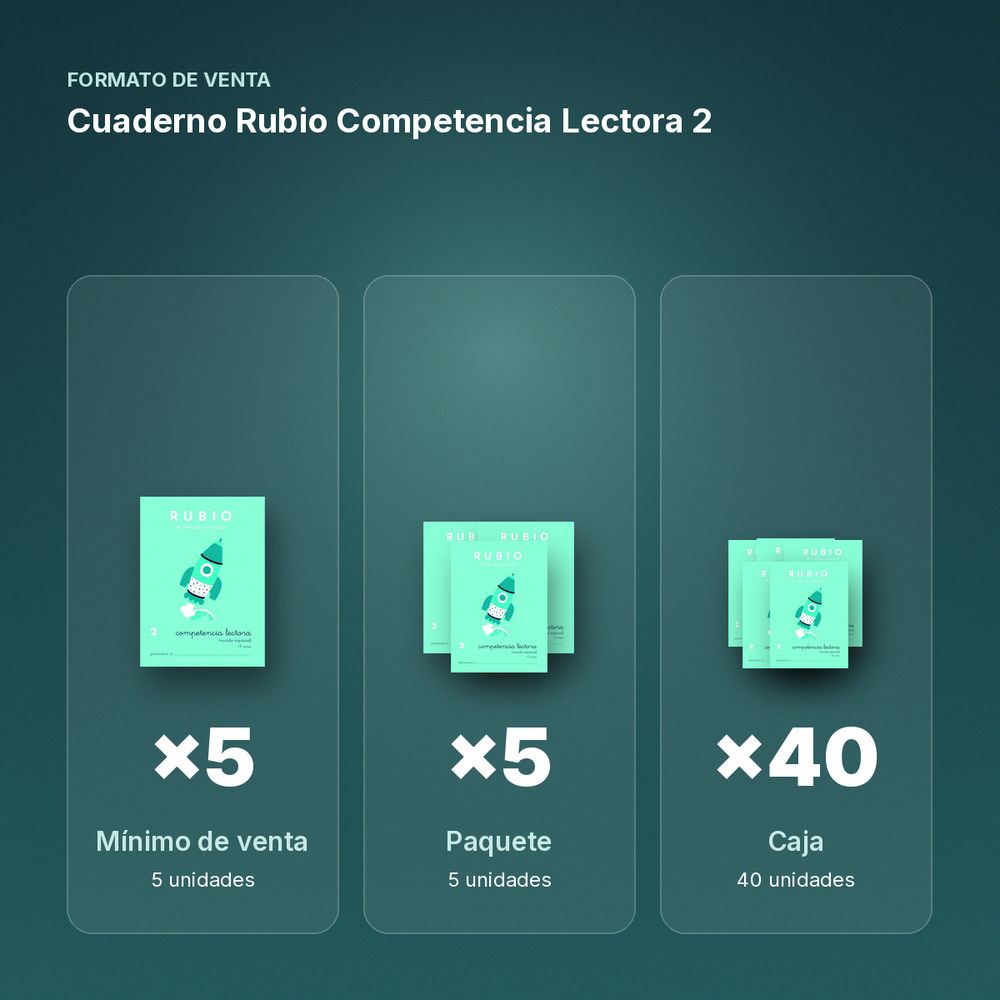 CUADERNO RUBIO COMPETENCIA LECTORA 2  - formato de venta: paquete de 5, caja de 40