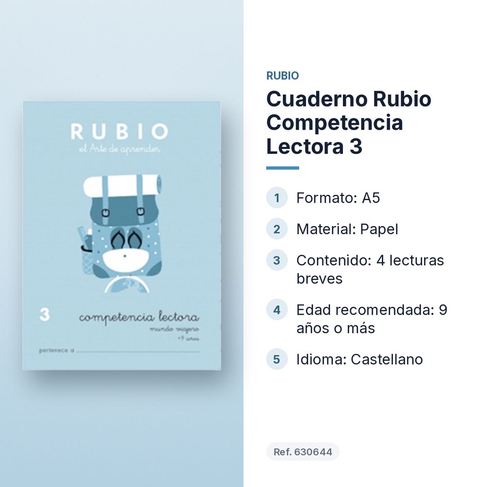 CUADERNO RUBIO COMPETENCIA LECTORA 3  - características principales
