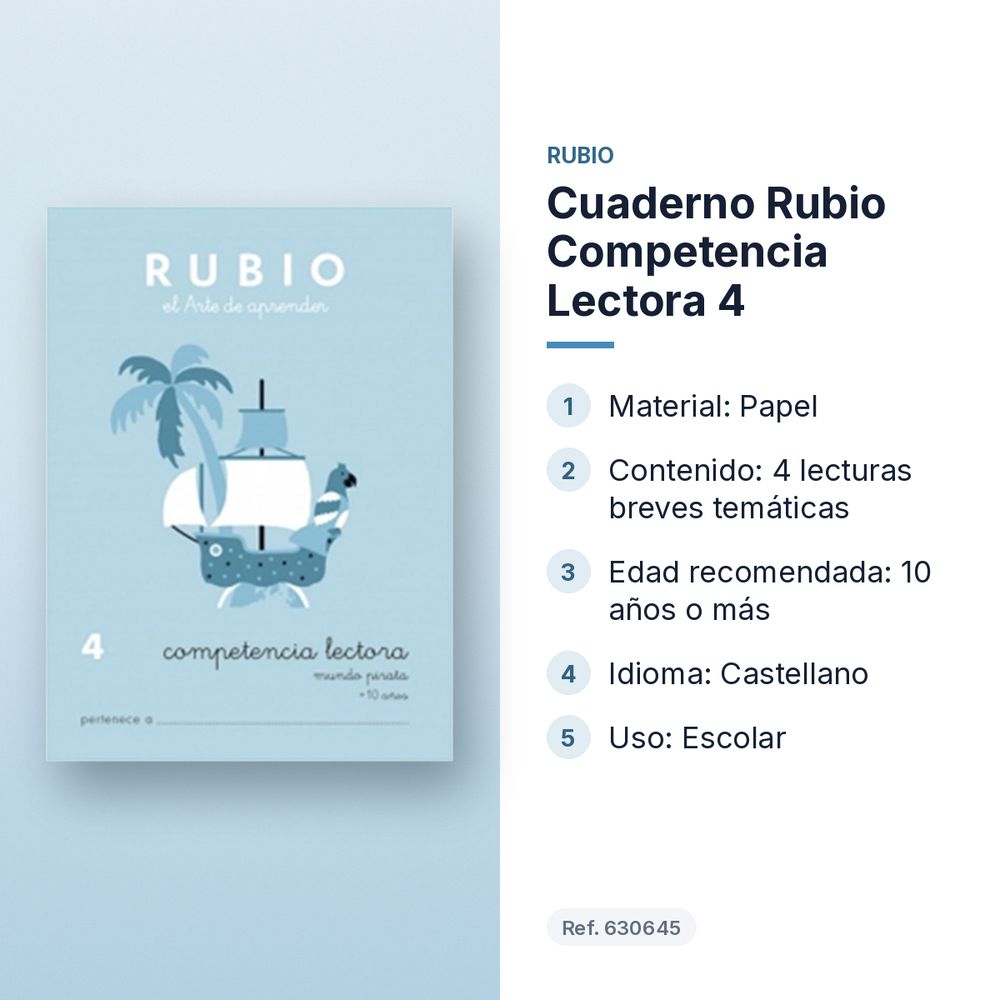 CUADERNO RUBIO COMPETENCIA LECTORA 4  - características principales