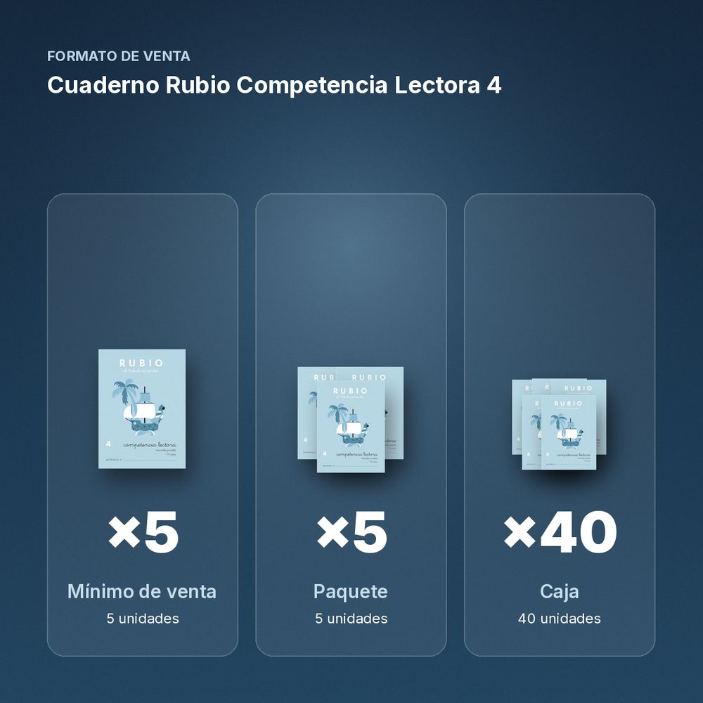 CUADERNO RUBIO COMPETENCIA LECTORA 4  - formato de venta: paquete de 5, caja de 40