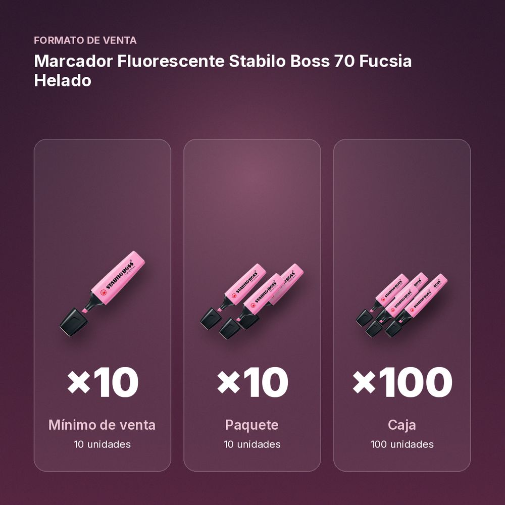 MARCADOR FLUORESCENTE STABILO BOSS 70 FUCSIA HELADO - formato de venta: paquete de 10, caja de 100