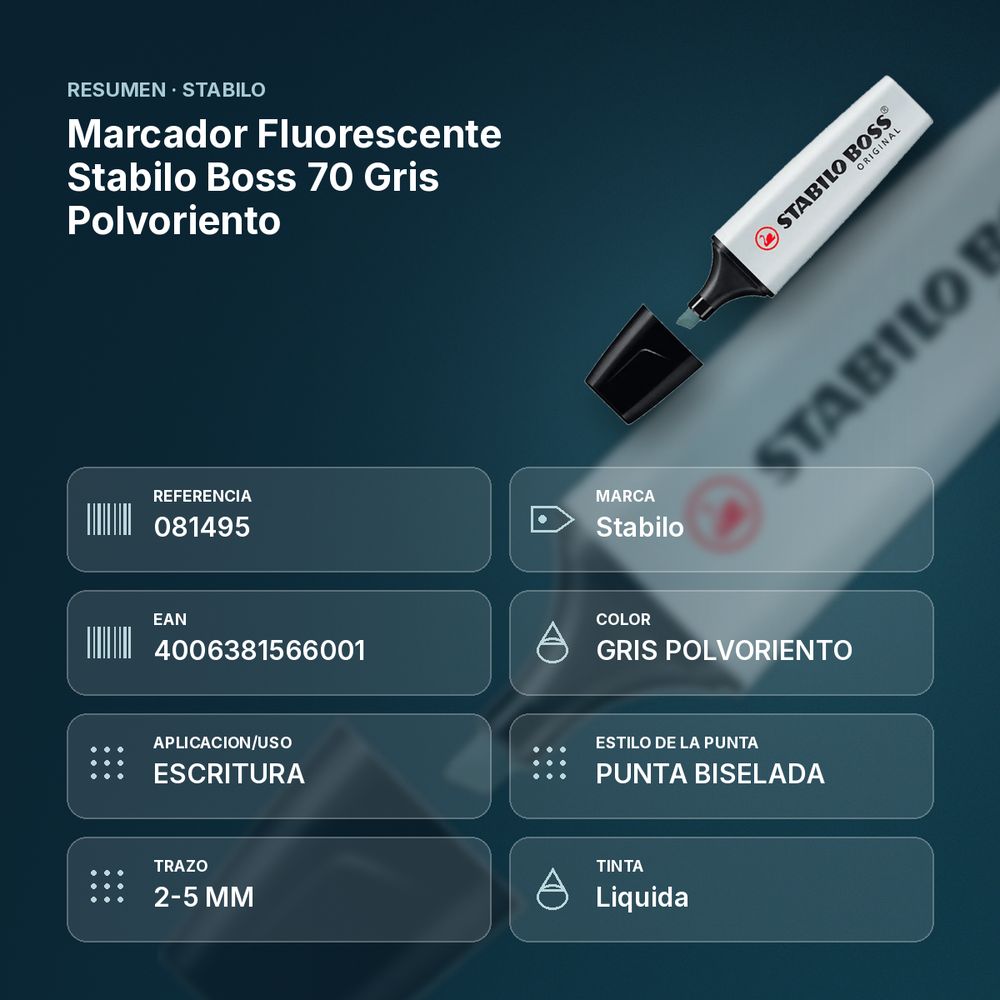 MARCADOR FLUORESCENTE STABILO BOSS 70 GRIS POLVORIENTO - resumen de atributos