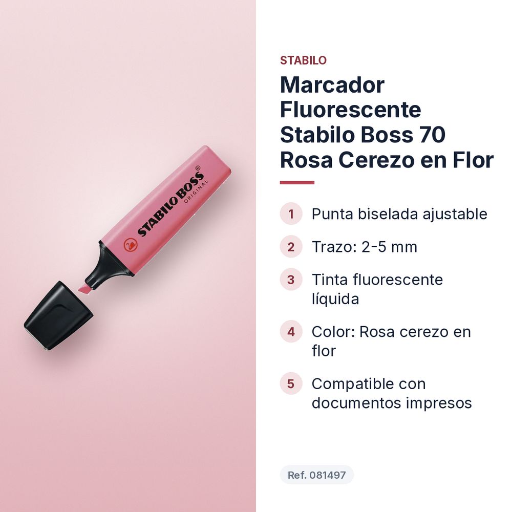 MARCADOR FLUORESCENTE STABILO BOSS 70 ROSA CEREZO EN FLOR - características principales