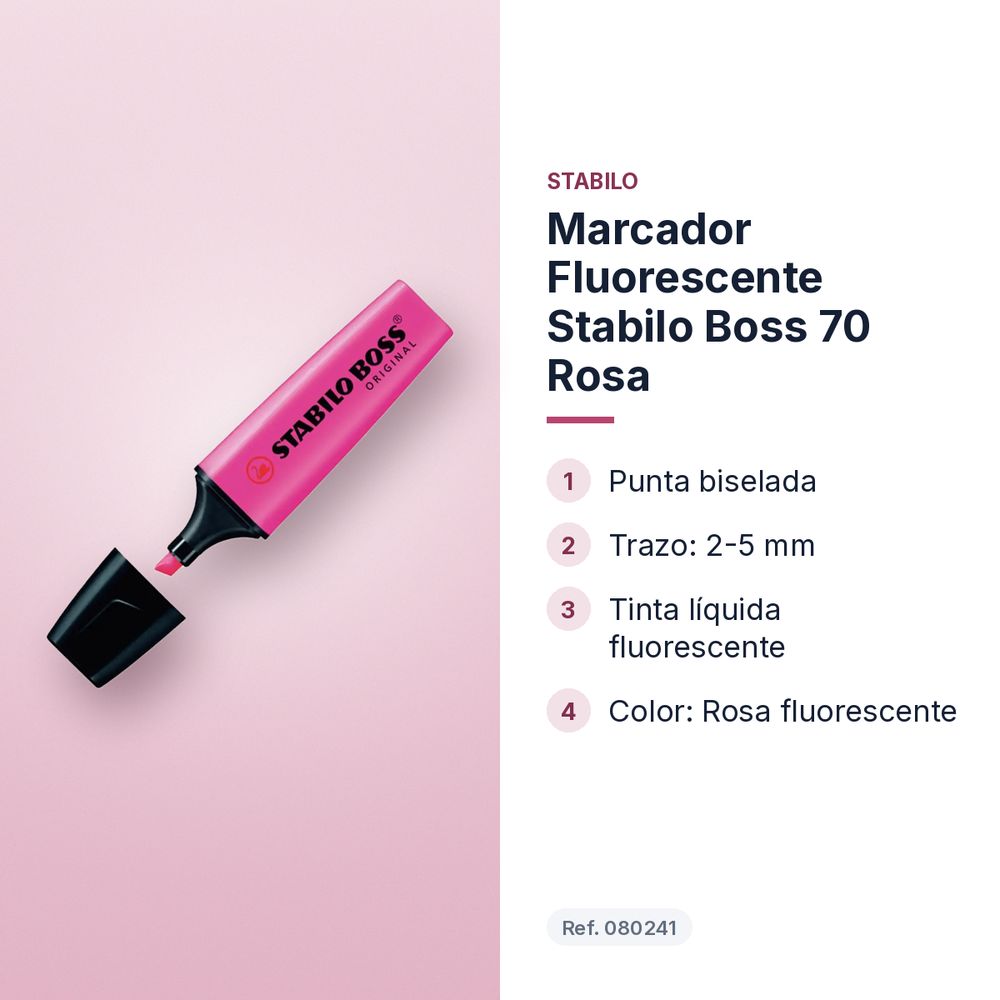 MARCADOR FLUORESCENTE STABILO BOSS 70 ROSA - características principales
