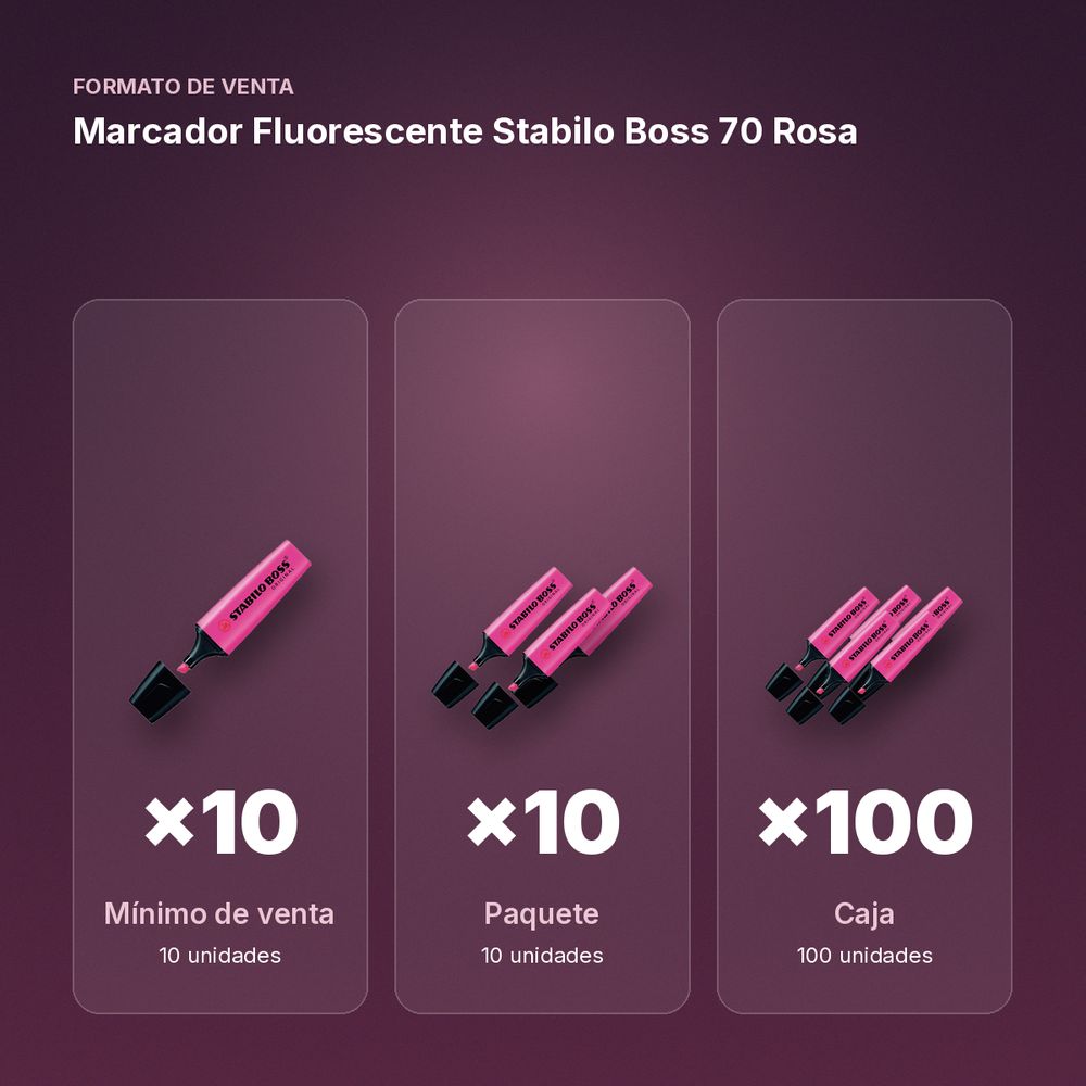 MARCADOR FLUORESCENTE STABILO BOSS 70 ROSA - formato de venta: paquete de 10, caja de 100