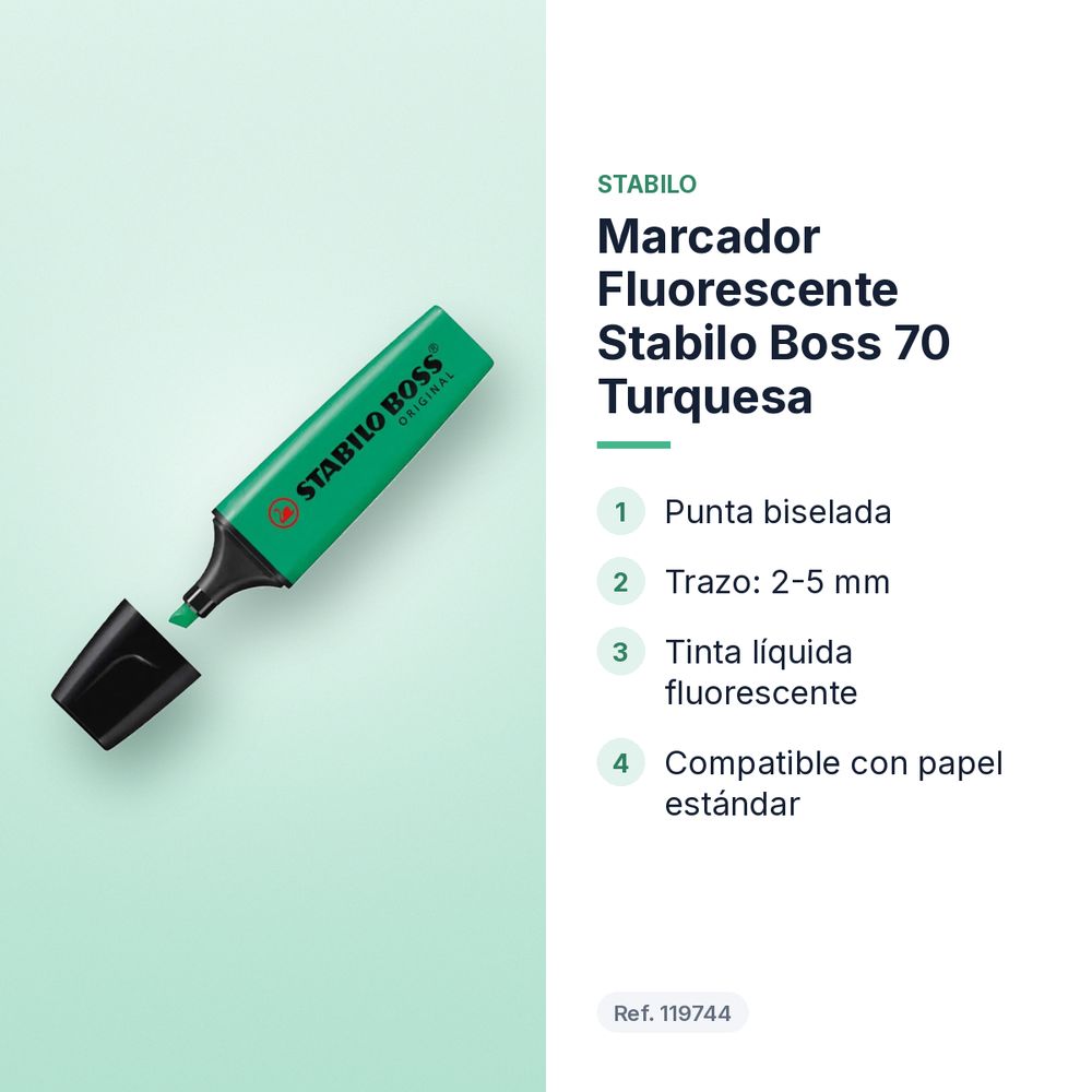 MARCADOR FLUORESCENTE STABILO BOSS 70 TURQUESA - características principales