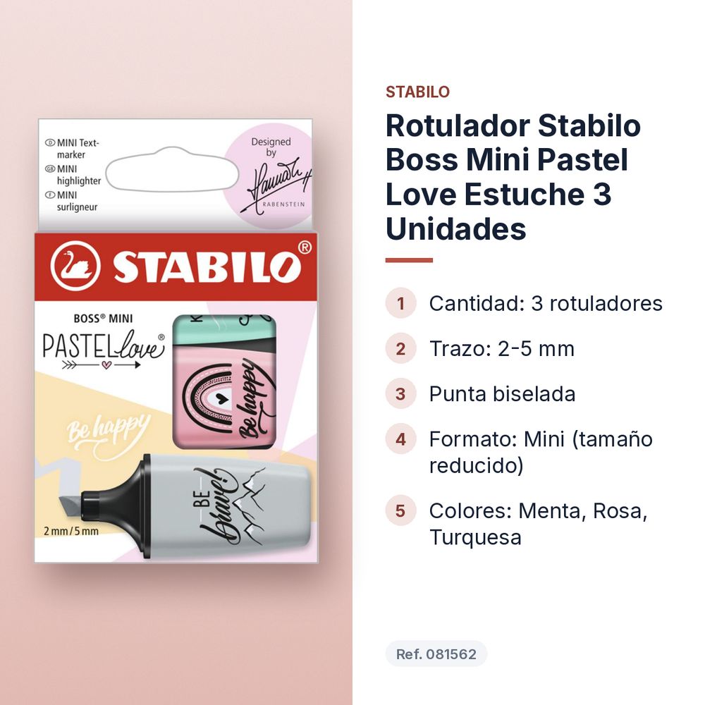 ROTULADOR STABILO BOSS MINI PASTEL LOVE ESTUCHE 3 UNIDADES - características principales
