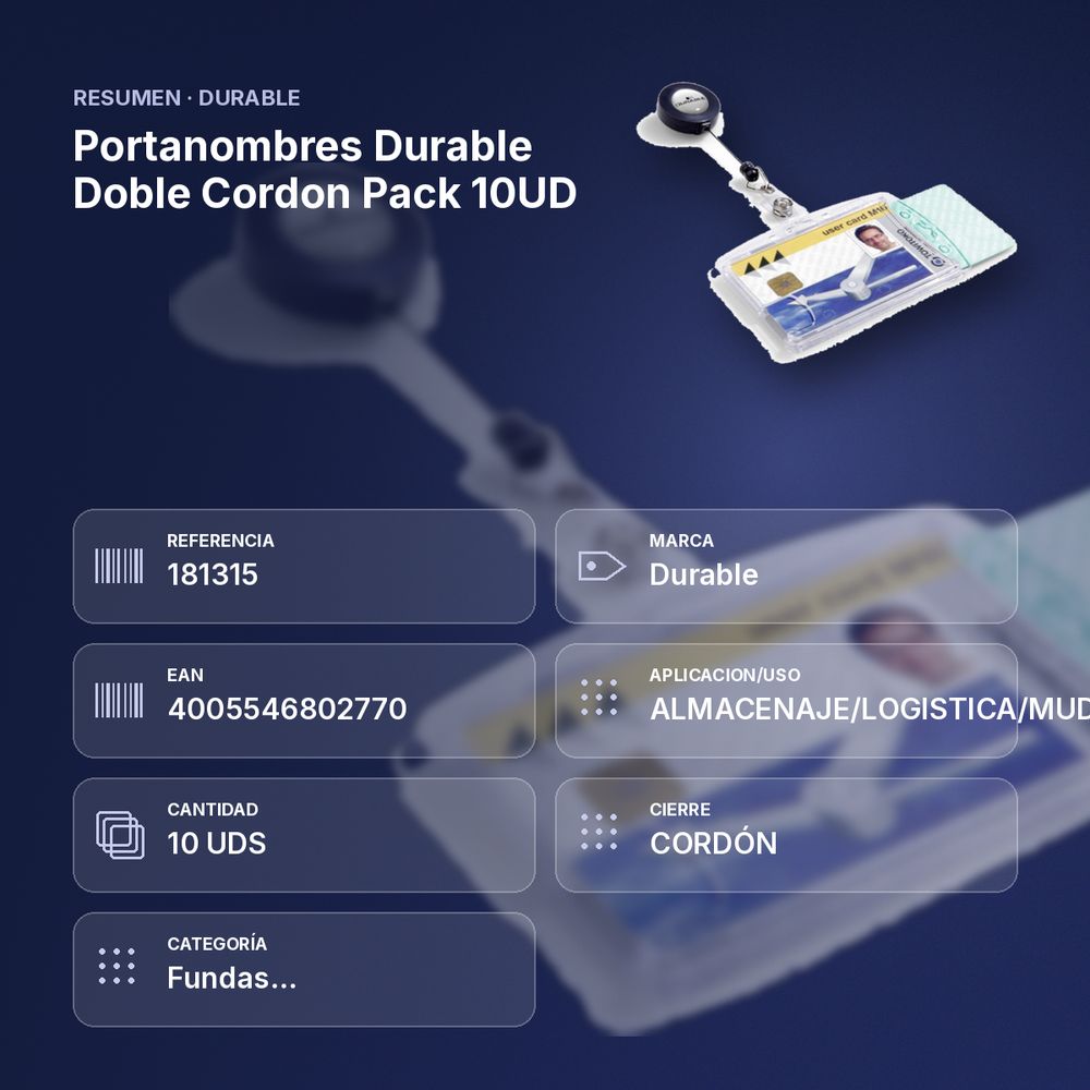 PORTANOMBRES DURABLE DOBLE CORDON PACK 10UD - resumen de atributos