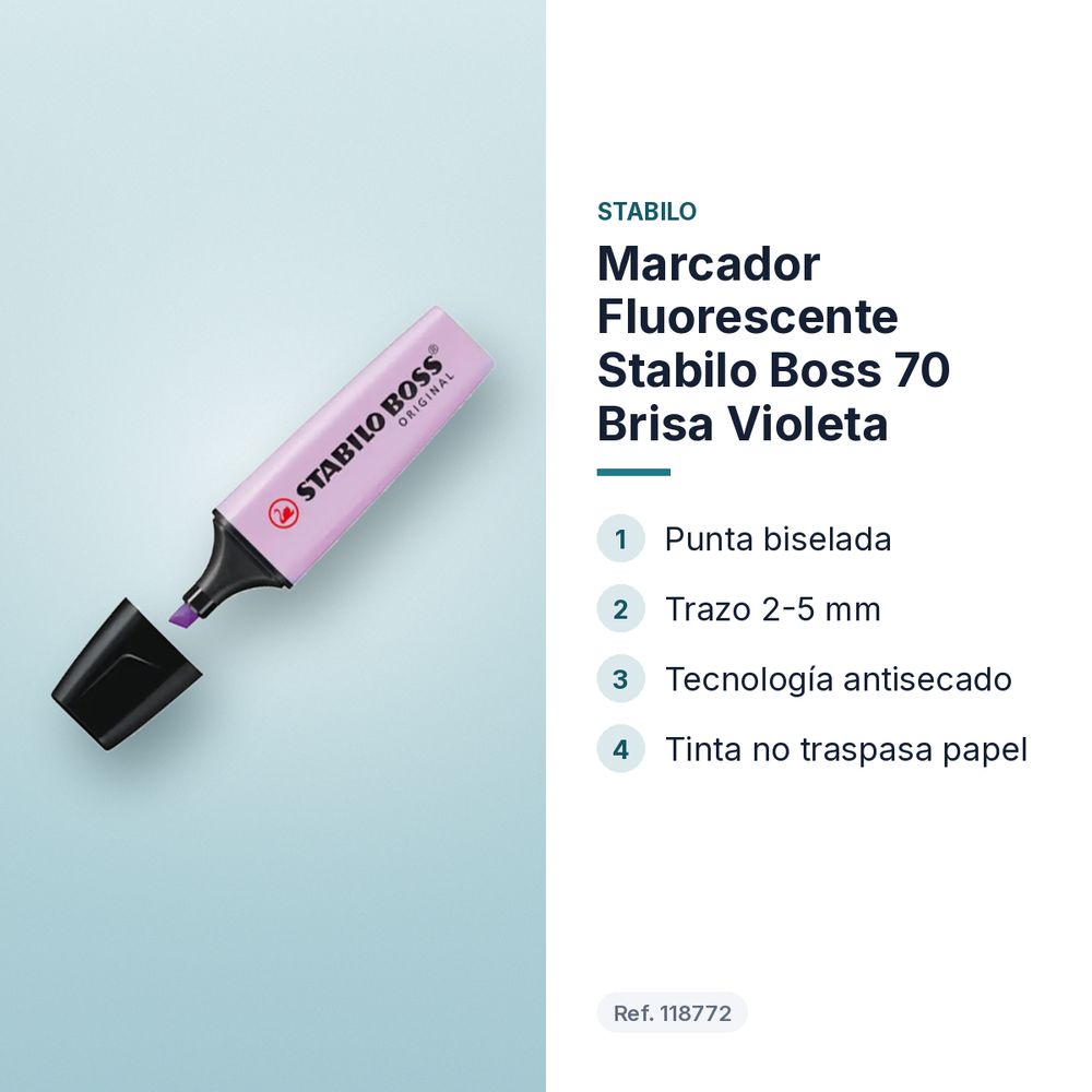 MARCADOR FLUORESCENTE STABILO BOSS 70 BRISA VIOLETA - características principales