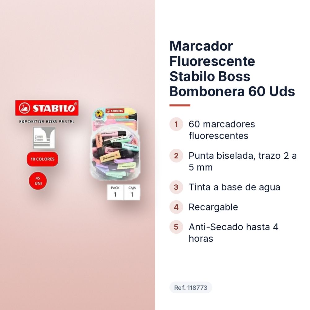 MARCADOR FLUORESCENTE STABILO BOSS BOMBONERA 60 UDS - características principales