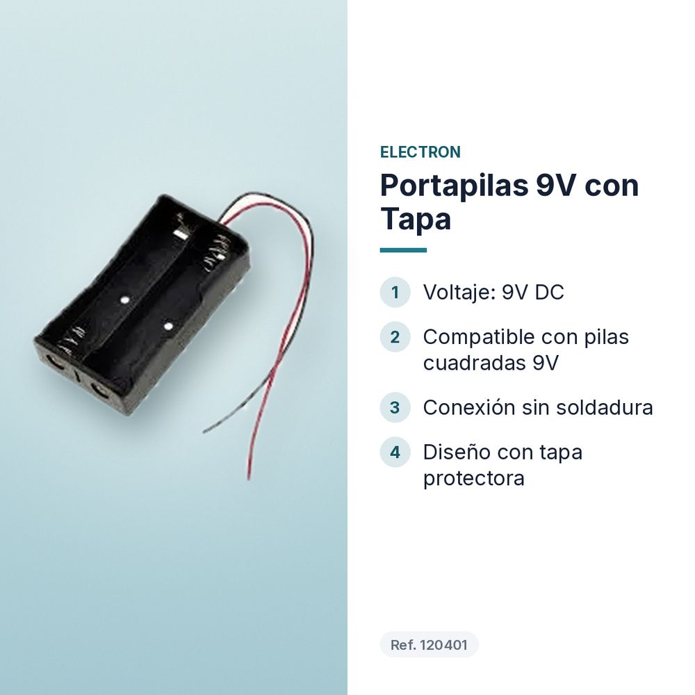 PORTAPILAS 9V CON TAPA - características principales