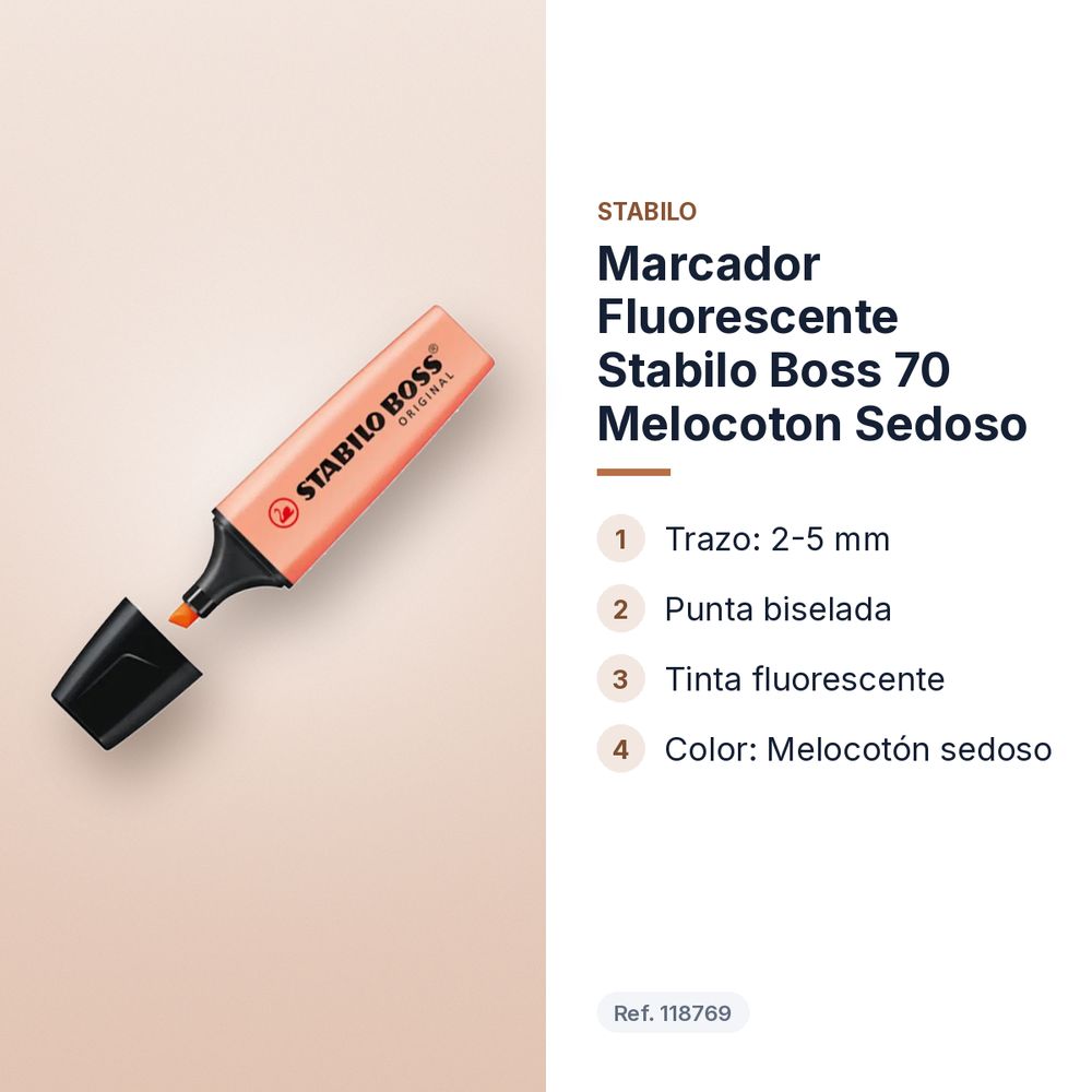 MARCADOR FLUORESCENTE STABILO BOSS 70 MELOCOTON SEDOSO - características principales