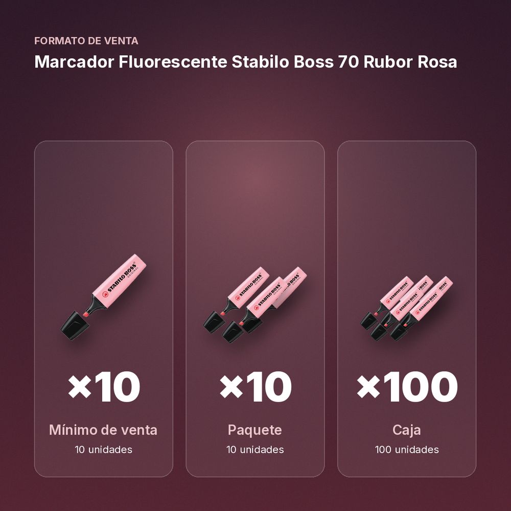 MARCADOR FLUORESCENTE STABILO BOSS 70 RUBOR ROSA - formato de venta: paquete de 10, caja de 100