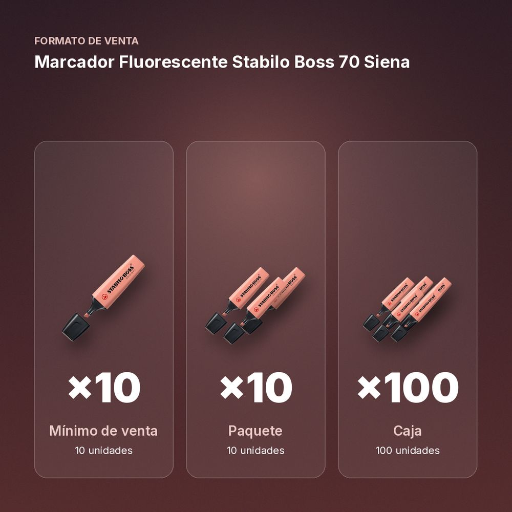 MARCADOR FLUORESCENTE STABILO BOSS 70 SIENA - formato de venta: paquete de 10, caja de 100