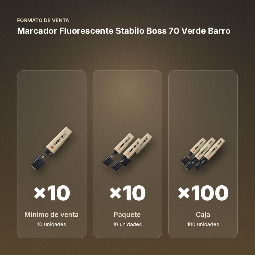 MARCADOR FLUORESCENTE STABILO BOSS 70 VERDE BARRO - formato de venta: paquete de 10, caja de 100