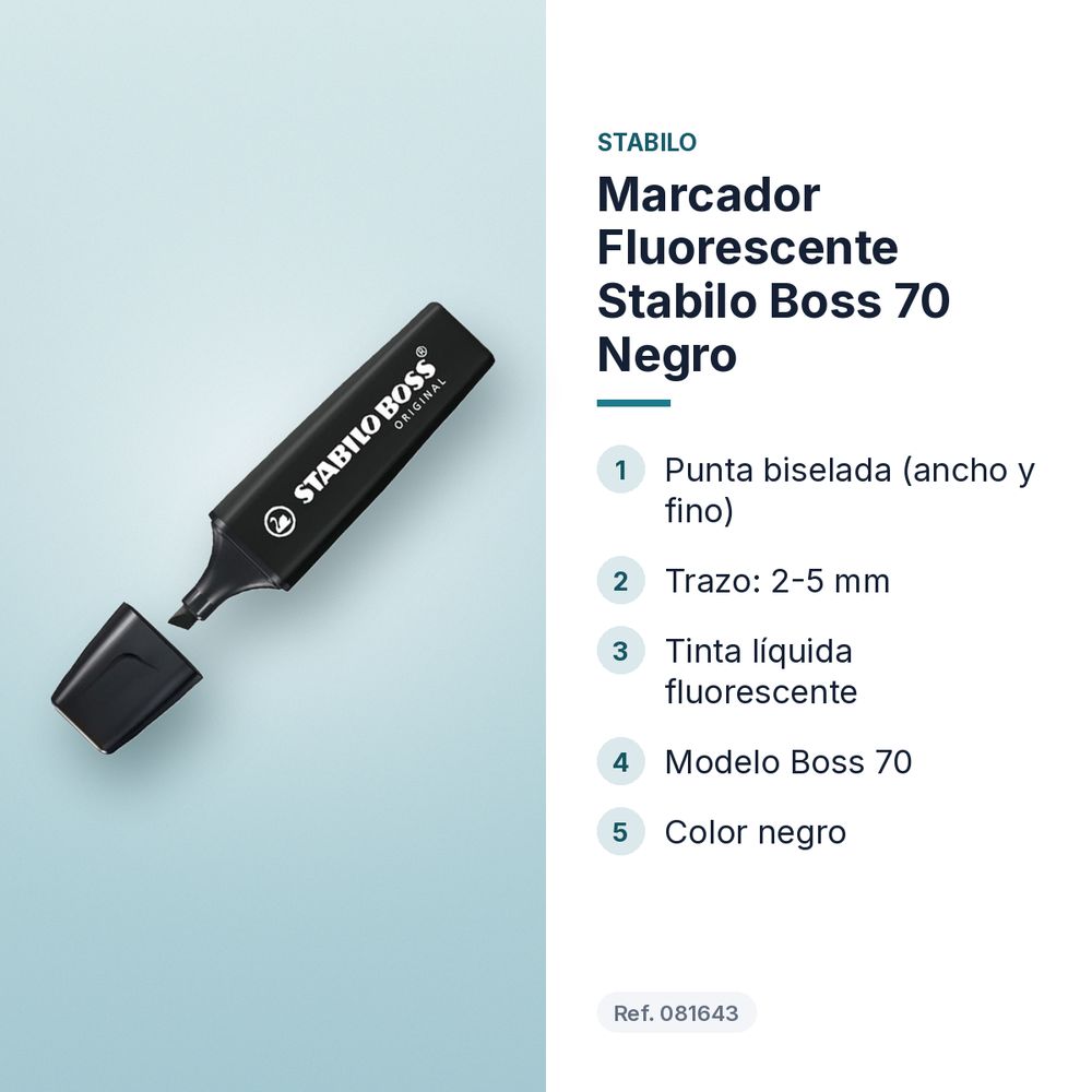 MARCADOR FLUORESCENTE STABILO BOSS 70 NEGRO - características principales