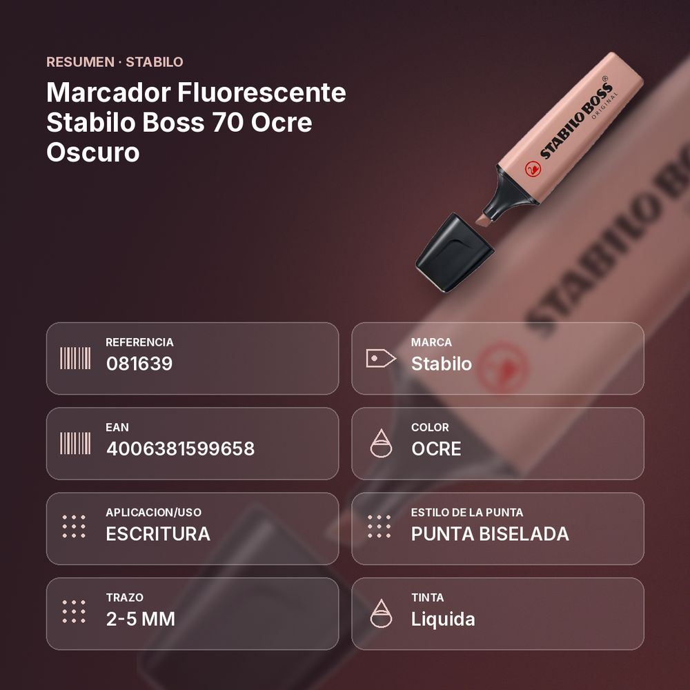 MARCADOR FLUORESCENTE STABILO BOSS 70 OCRE OSCURO - resumen de atributos
