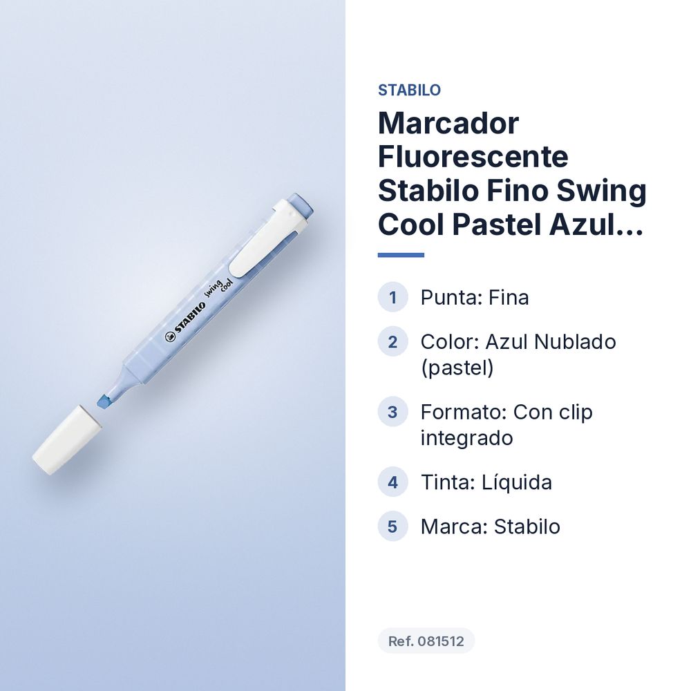 MARCADOR FLUORESCENTE STABILO FINO SWING COOL PASTEL AZUL NUBLADO - características principales