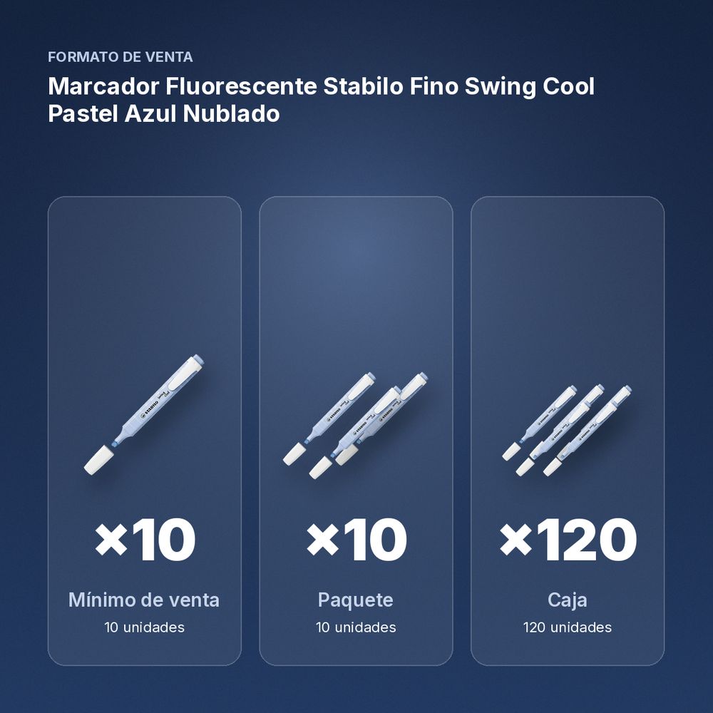 MARCADOR FLUORESCENTE STABILO FINO SWING COOL PASTEL AZUL NUBLADO - formato de venta: paquete de 10, caja de 120