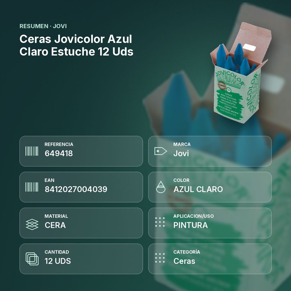 CERAS JOVICOLOR AZUL CLARO ESTUCHE 12 UDS  - resumen de atributos