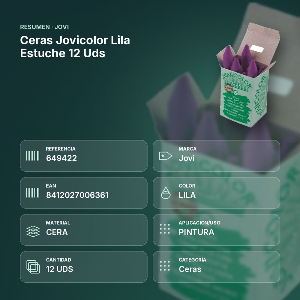 CERAS JOVICOLOR LILA ESTUCHE 12 UDS - resumen de atributos