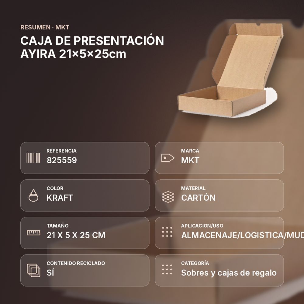 CAJA DE PRESENTACIÓN AYIRA 21x5x25cm - resumen de atributos