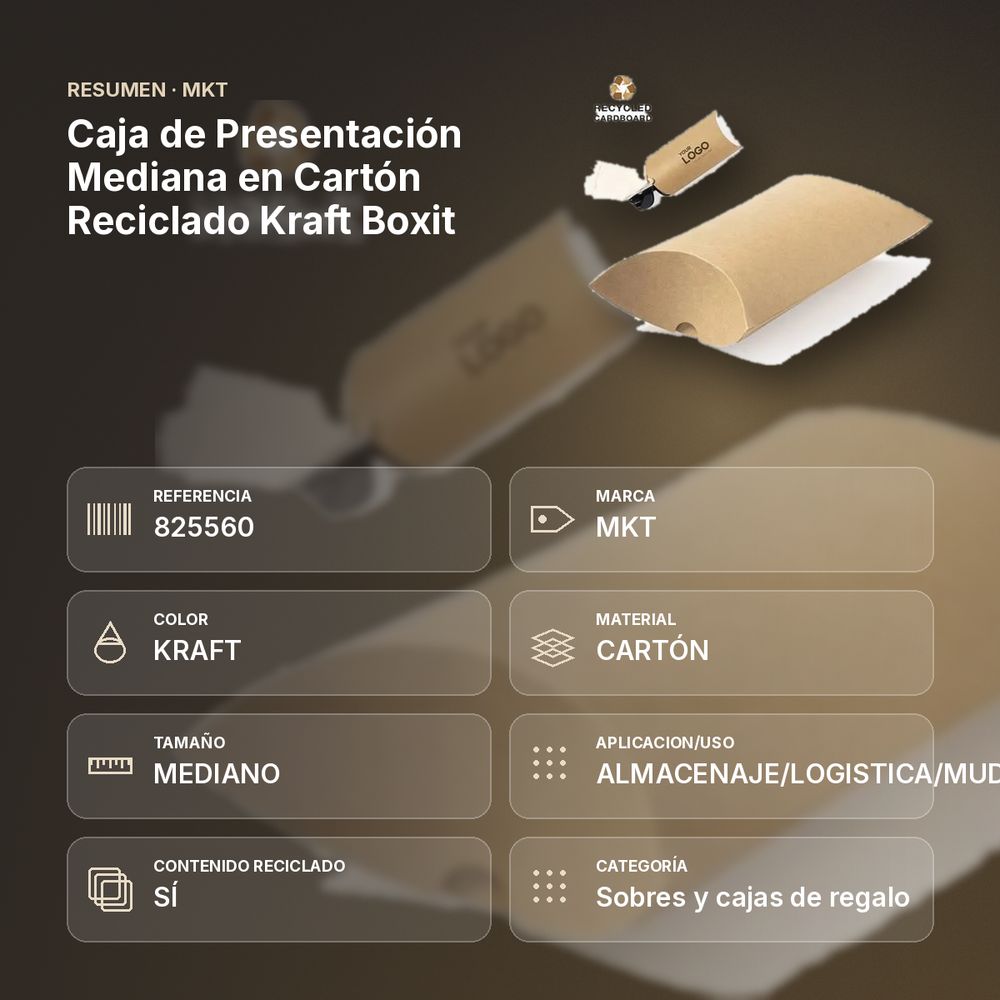 CAJA DE PRESENTACIÓN MEDIANA EN CARTÓN RECICLADO KRAFT BOXIT - resumen de atributos