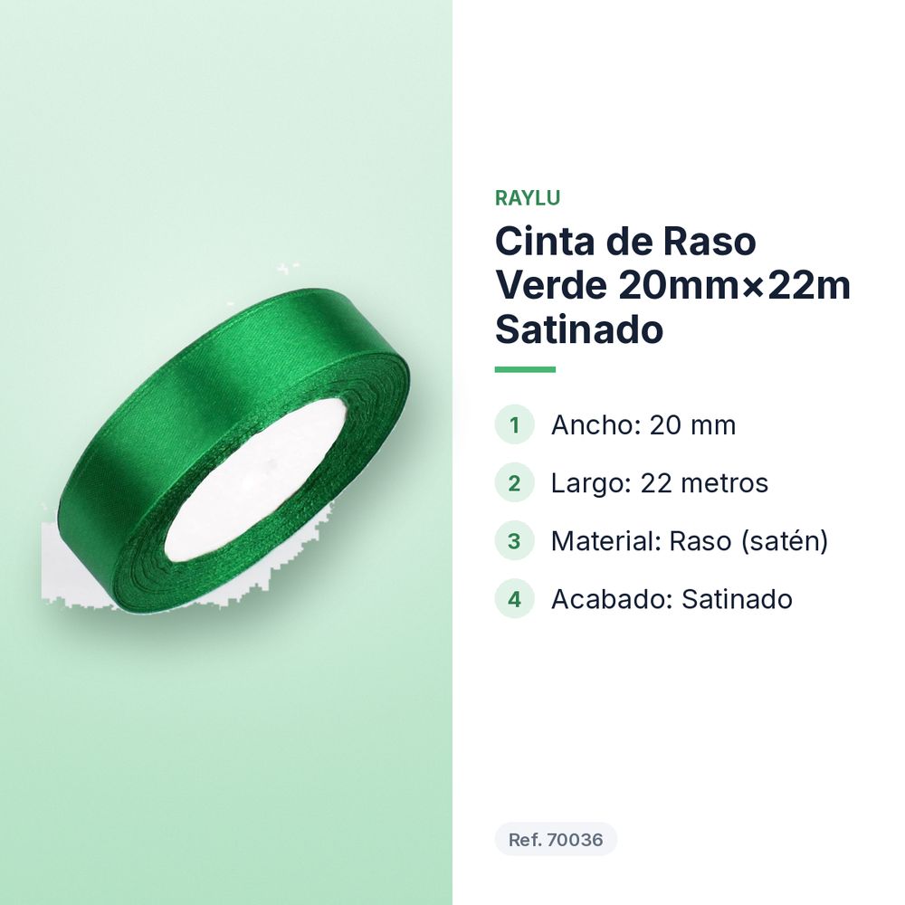 CINTA DE RASO VERDE 20MM×22M SATINADO - características principales