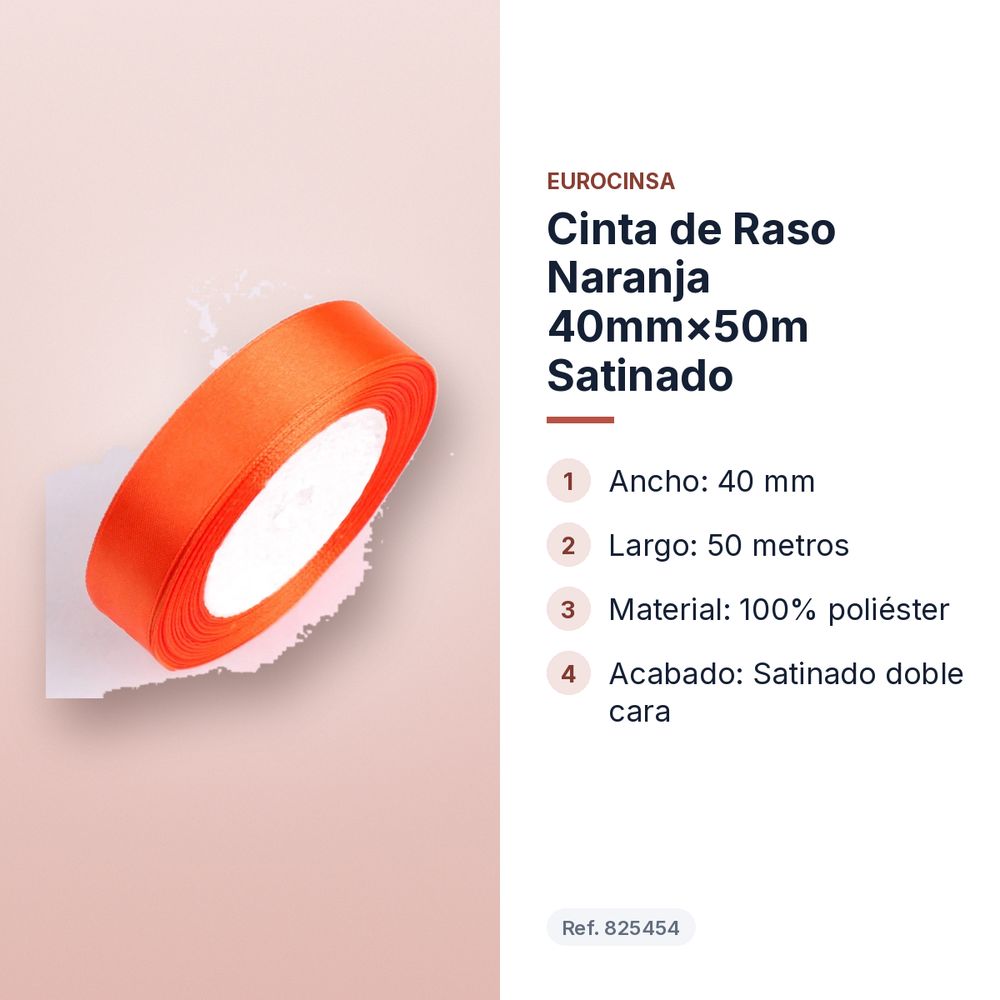 CINTA DE RASO NARANJA 40MM×50M SATINADO - características principales