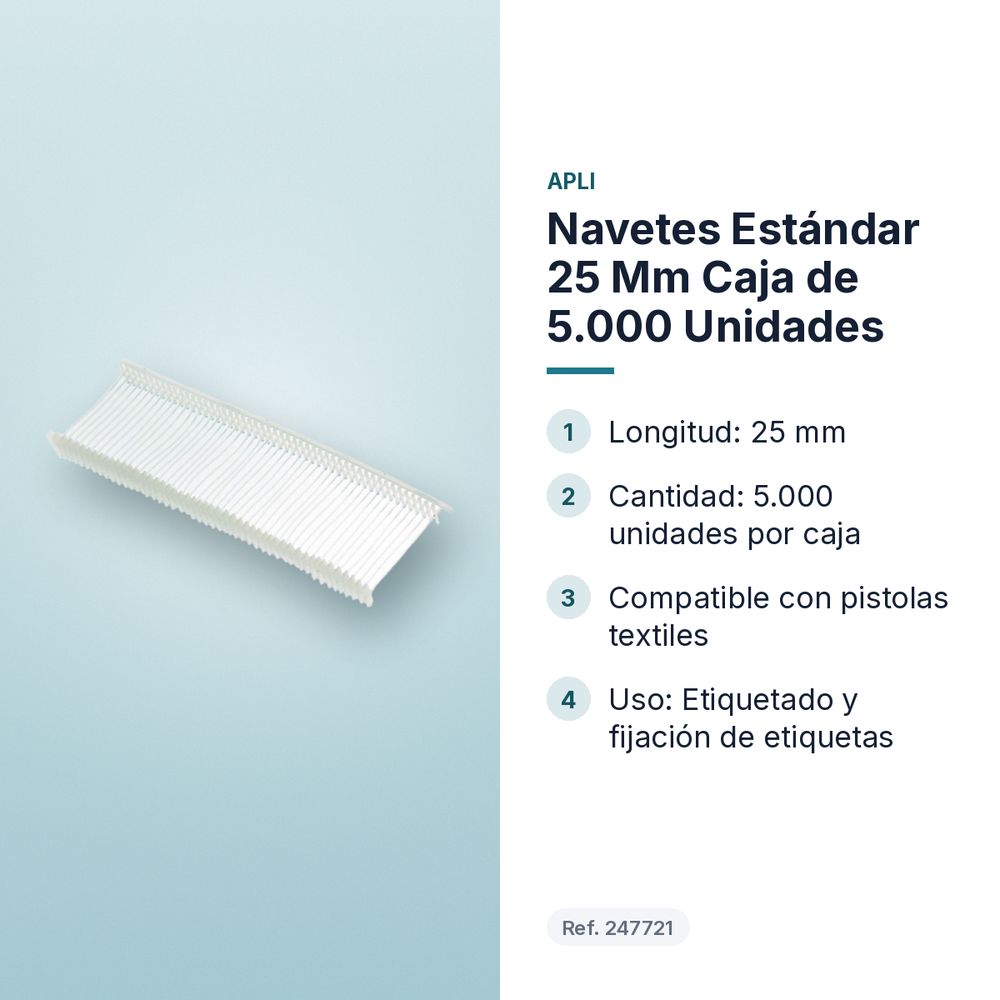 NAVETES ESTÁNDAR 25 MM CAJA DE 5.000 UNIDADES - características principales
