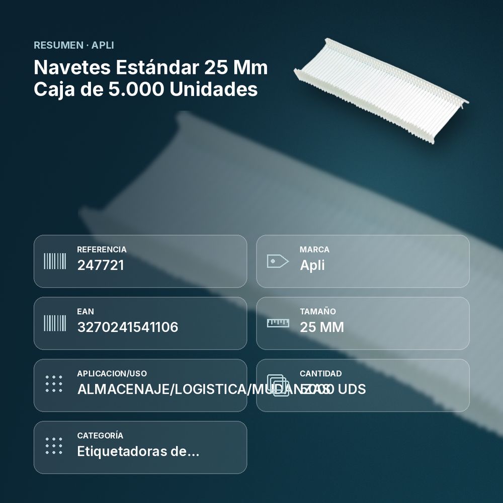 NAVETES ESTÁNDAR 25 MM CAJA DE 5.000 UNIDADES - resumen de atributos