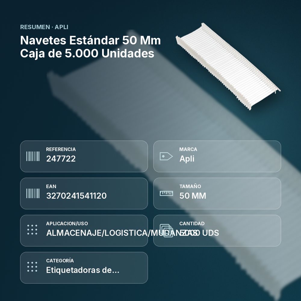 NAVETES ESTÁNDAR 50 MM CAJA DE 5.000 UNIDADES - resumen de atributos
