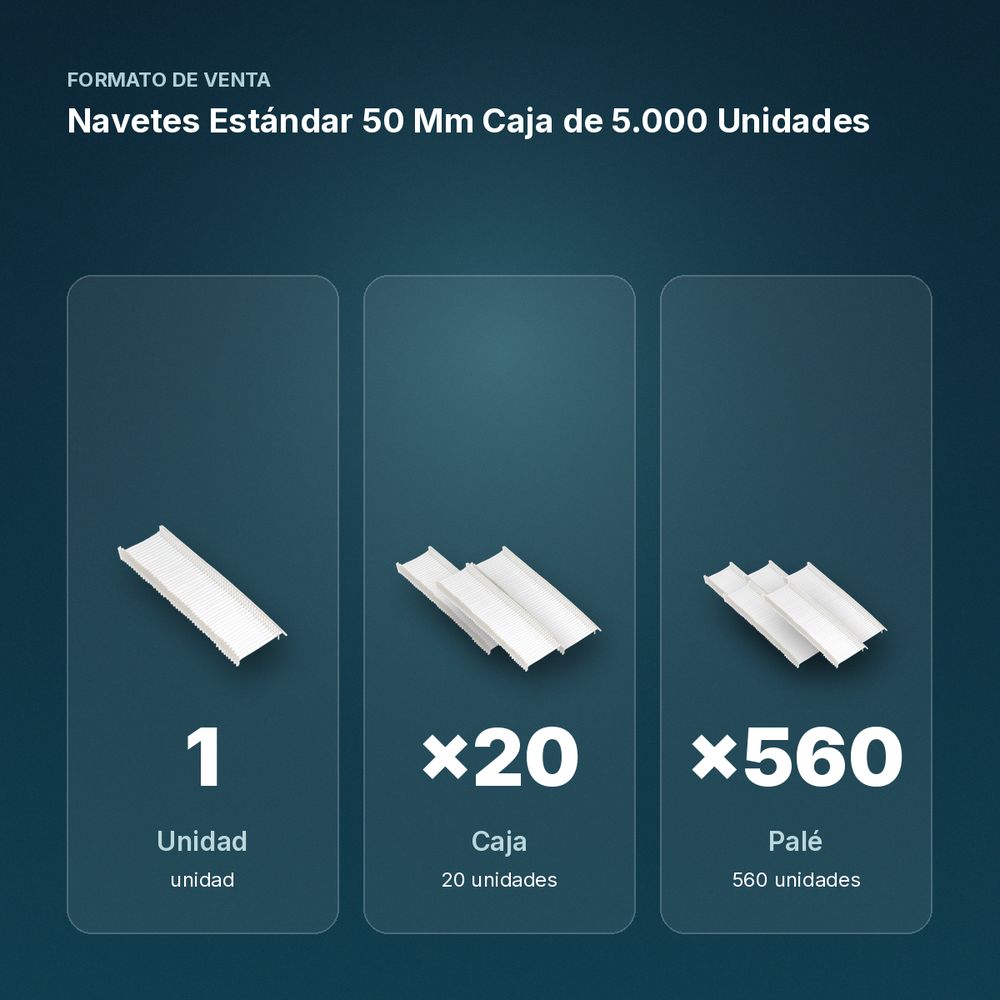 NAVETES ESTÁNDAR 50 MM CAJA DE 5.000 UNIDADES - formato de venta: caja de 20, palé de 560