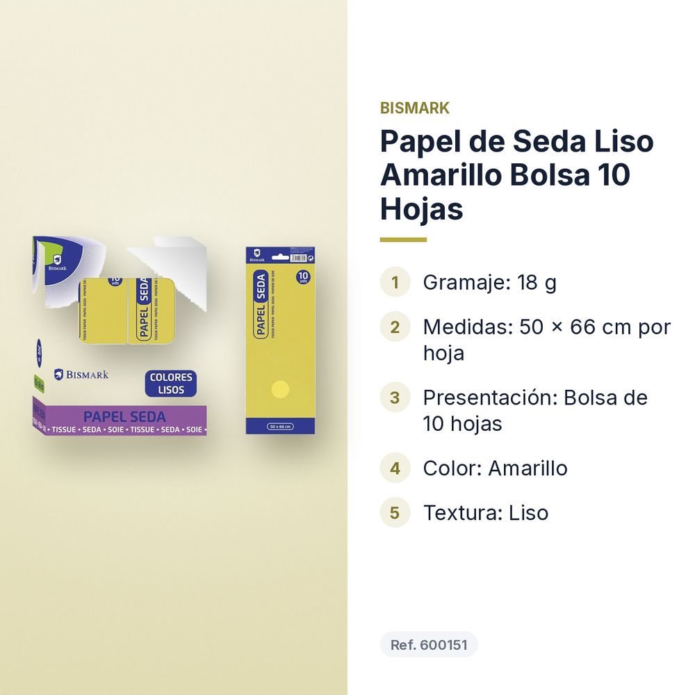 PAPEL DE SEDA LISO AMARILLO BOLSA 10 HOJAS - características principales