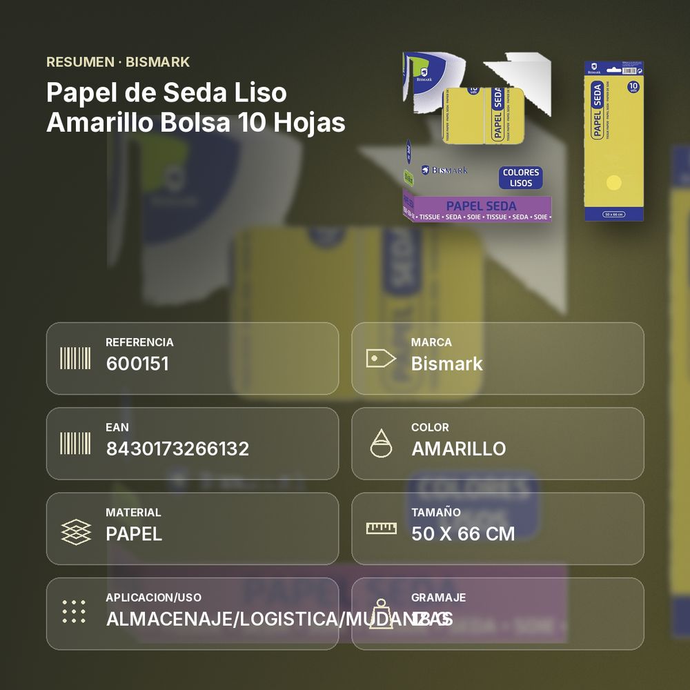 PAPEL DE SEDA LISO AMARILLO BOLSA 10 HOJAS - resumen de atributos
