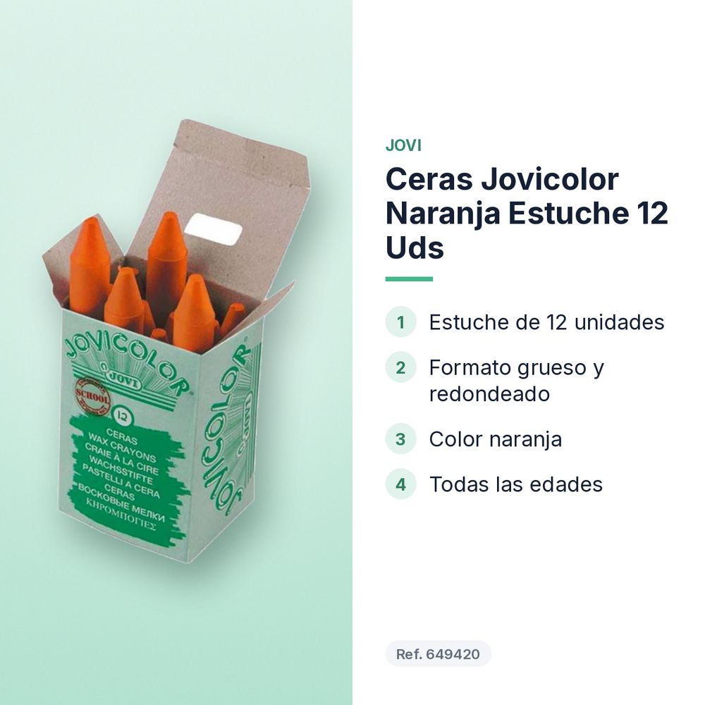 CERAS JOVICOLOR NARANJA ESTUCHE 12 UDS  - características principales