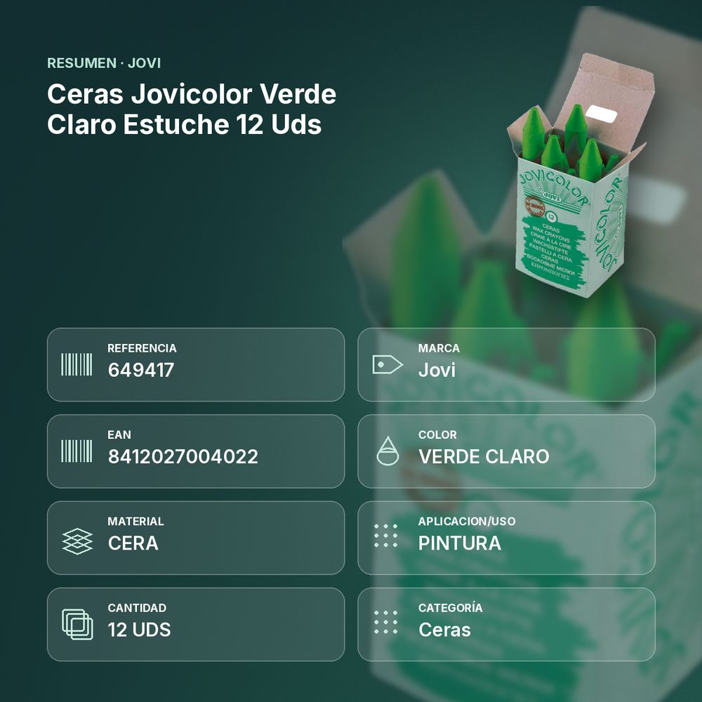CERAS JOVICOLOR VERDE CLARO ESTUCHE 12 UDS - resumen de atributos