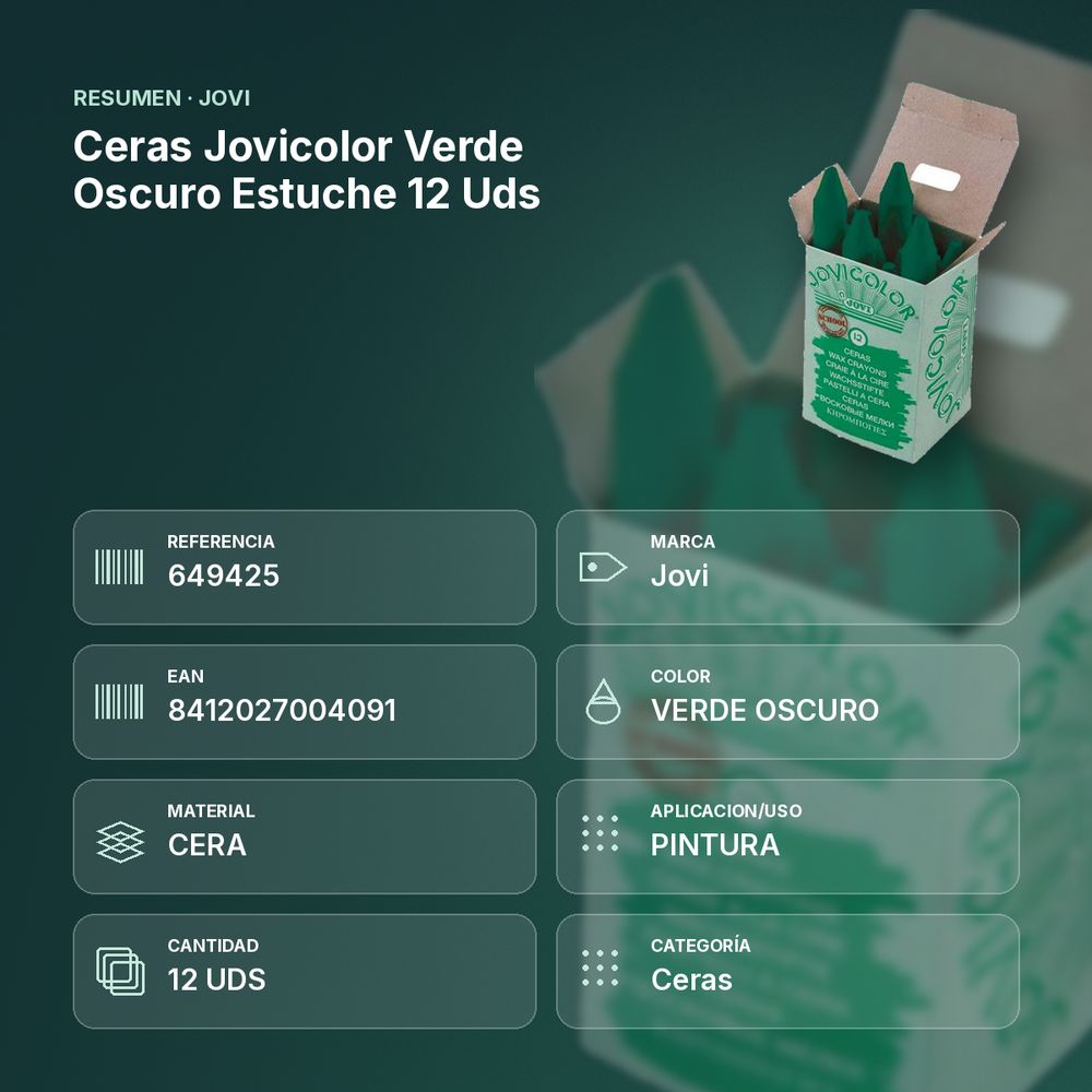 CERAS JOVICOLOR VERDE OSCURO ESTUCHE 12 UDS - resumen de atributos