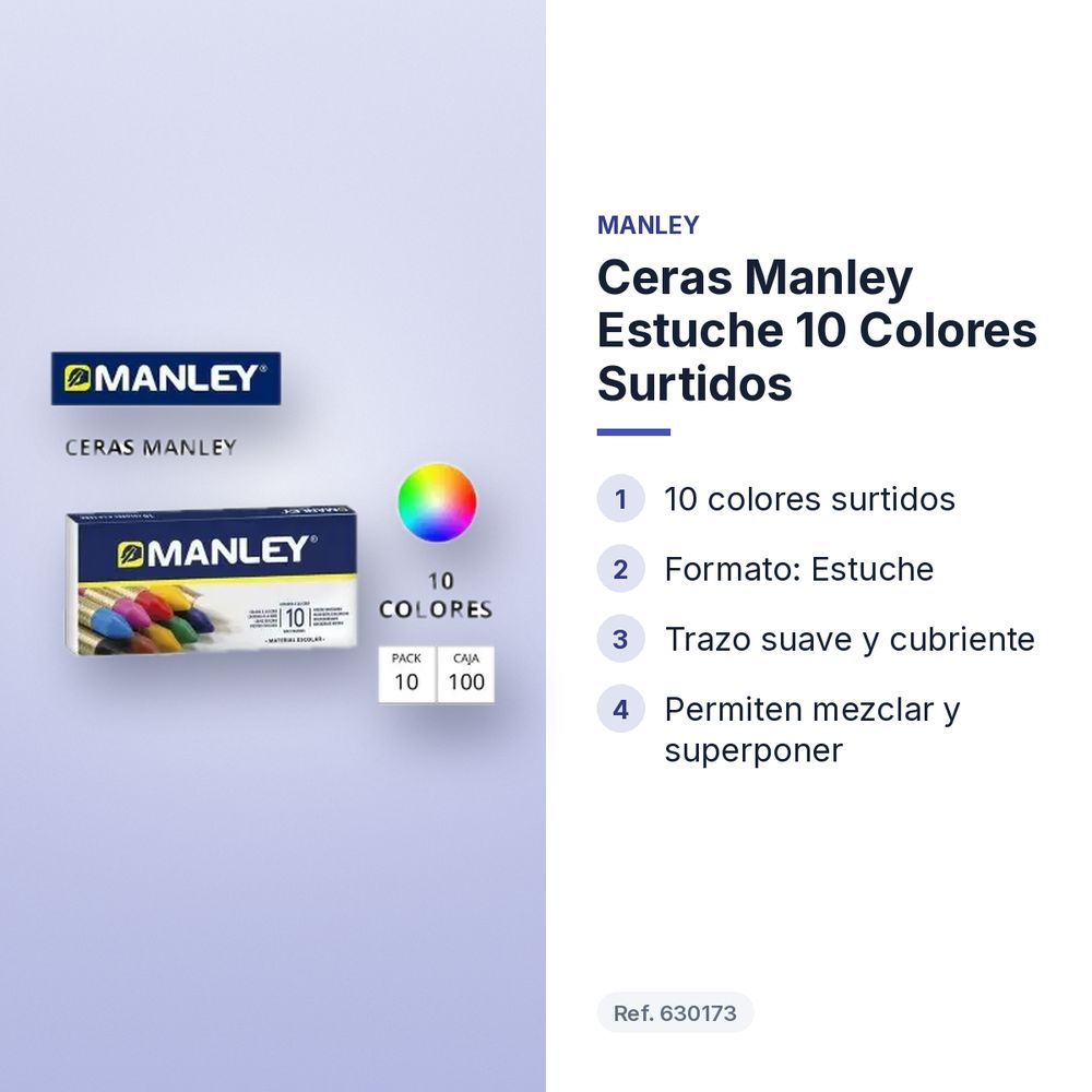 CERAS MANLEY ESTUCHE 10 COLORES SURTIDOS  - características principales