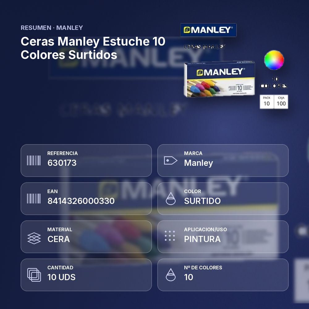 CERAS MANLEY ESTUCHE 10 COLORES SURTIDOS  - resumen de atributos