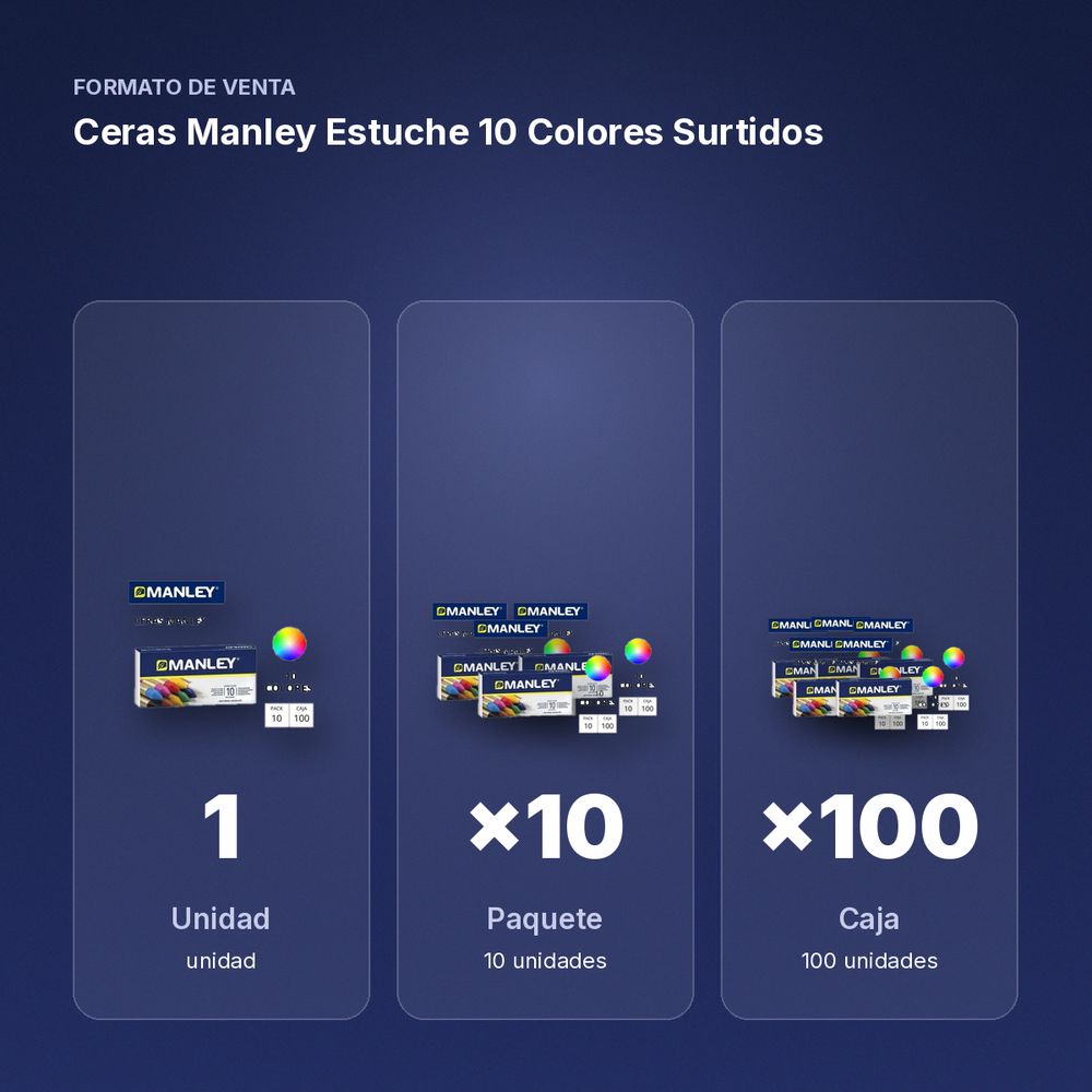 CERAS MANLEY ESTUCHE 10 COLORES SURTIDOS  - formato de venta: paquete de 10, caja de 100