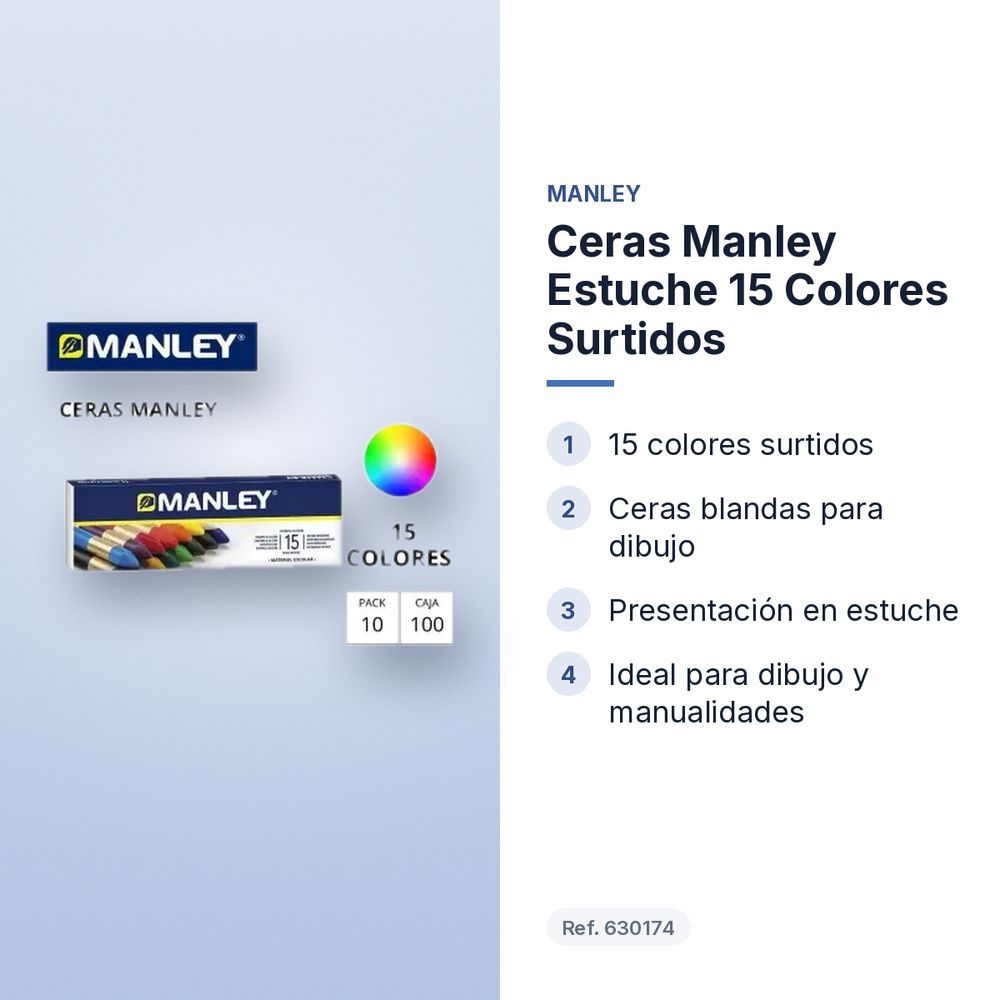 CERAS MANLEY ESTUCHE 15 COLORES SURTIDOS  - características principales