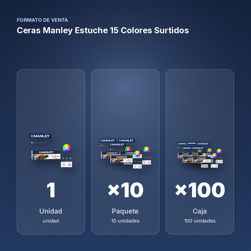 CERAS MANLEY ESTUCHE 15 COLORES SURTIDOS  - formato de venta: paquete de 10, caja de 100