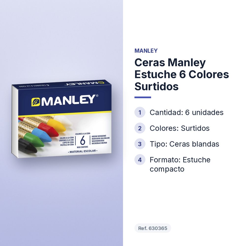 CERAS MANLEY ESTUCHE 6 COLORES SURTIDOS  - características principales